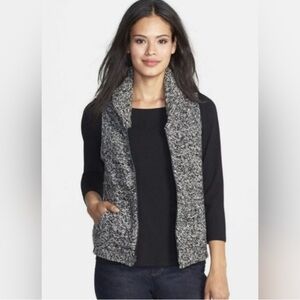 Eileen Fisher Sweater Vest Size XL Black Yak Merino Wool Marled Knit